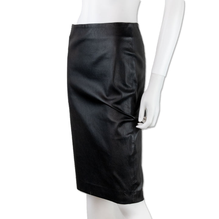 Theory Black Leather Midi Pencil Skirt