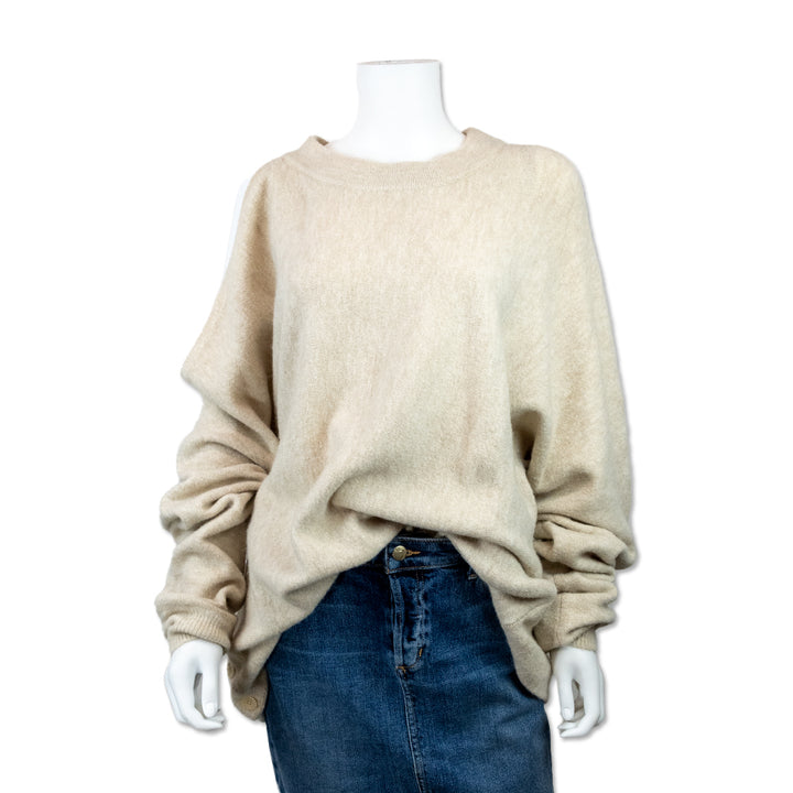 Tibi Beige Cold Shoulder Oversized Sweater