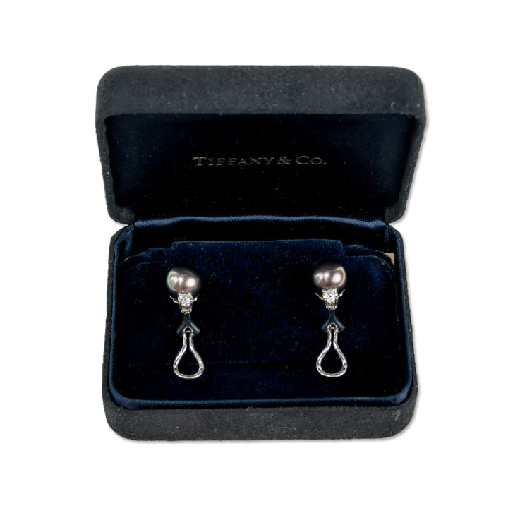 Tiffany & Co. Platinum Tahitian Pearl Diamond Stud Earring