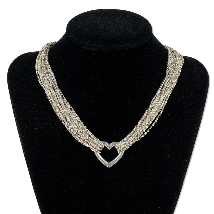 Tiffany & Co. Silver Heart Multi Strand Mesh Toggle Necklace