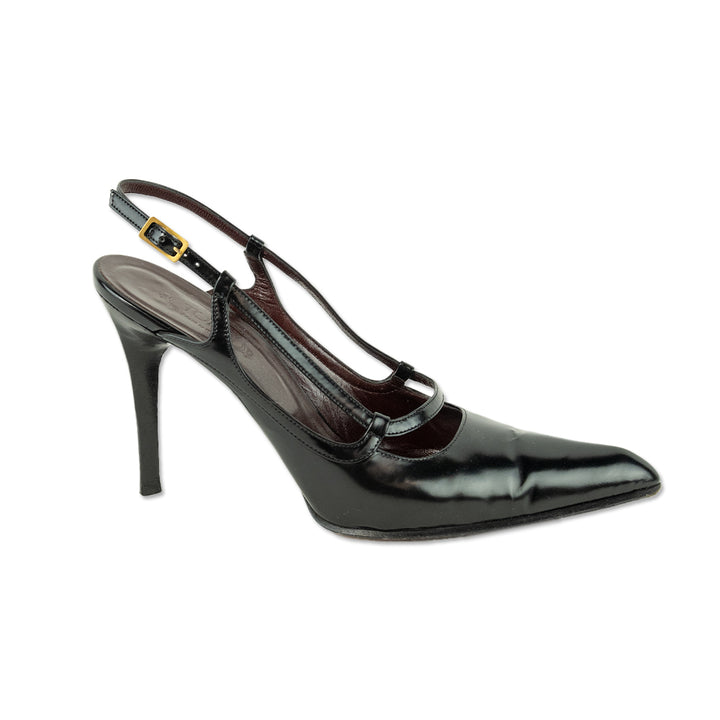 Tod's Black Leather Pointed Toe Slingback Heels