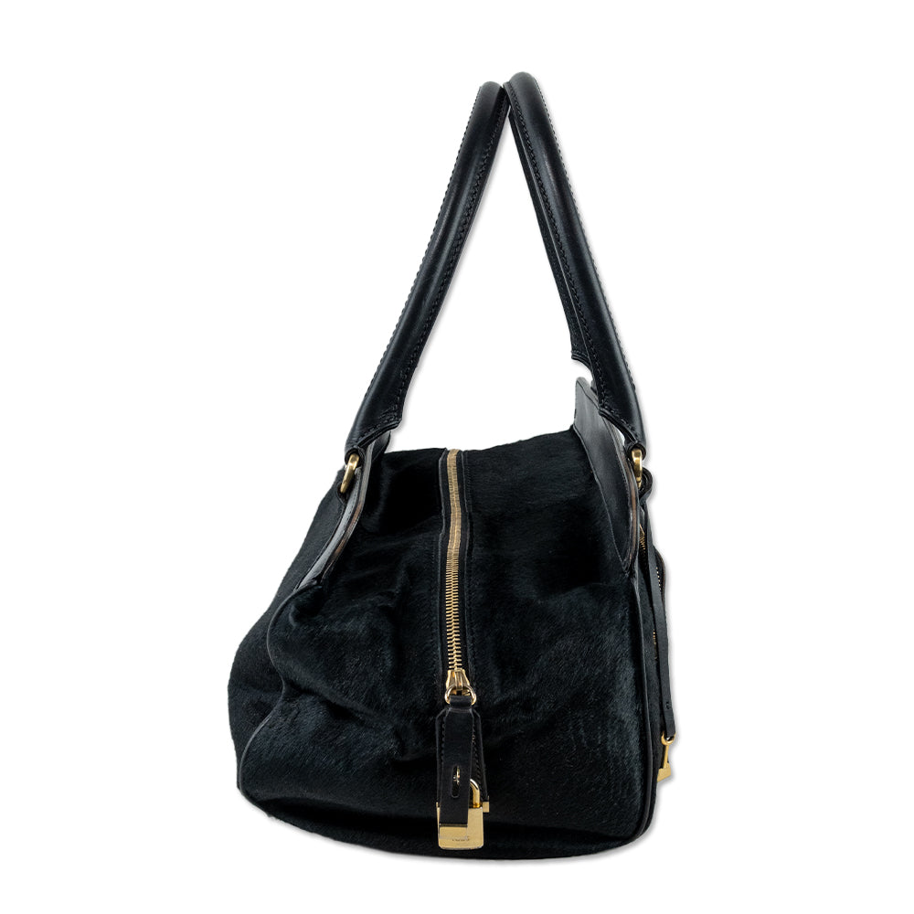 Tod's Black Pony Hair Leather-Trim Shoulder Bag