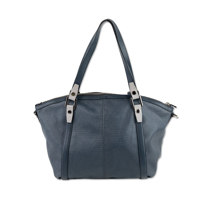 Tod's Blue Coated Canvas and Leather Shoulder Tote