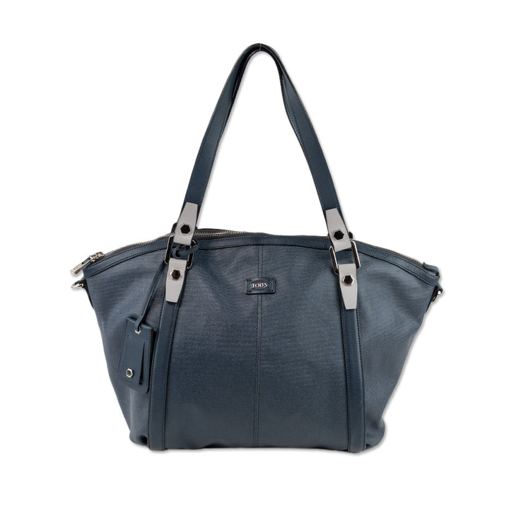 Tod's Blue Coated Canvas and Leather Shoulder Tote