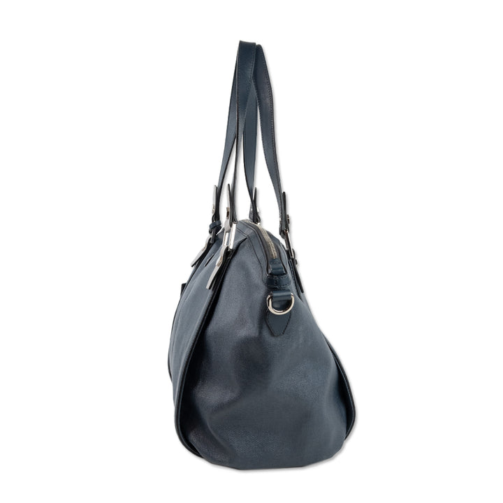 Tod's Blue Coated Canvas and Leather Shoulder Tote