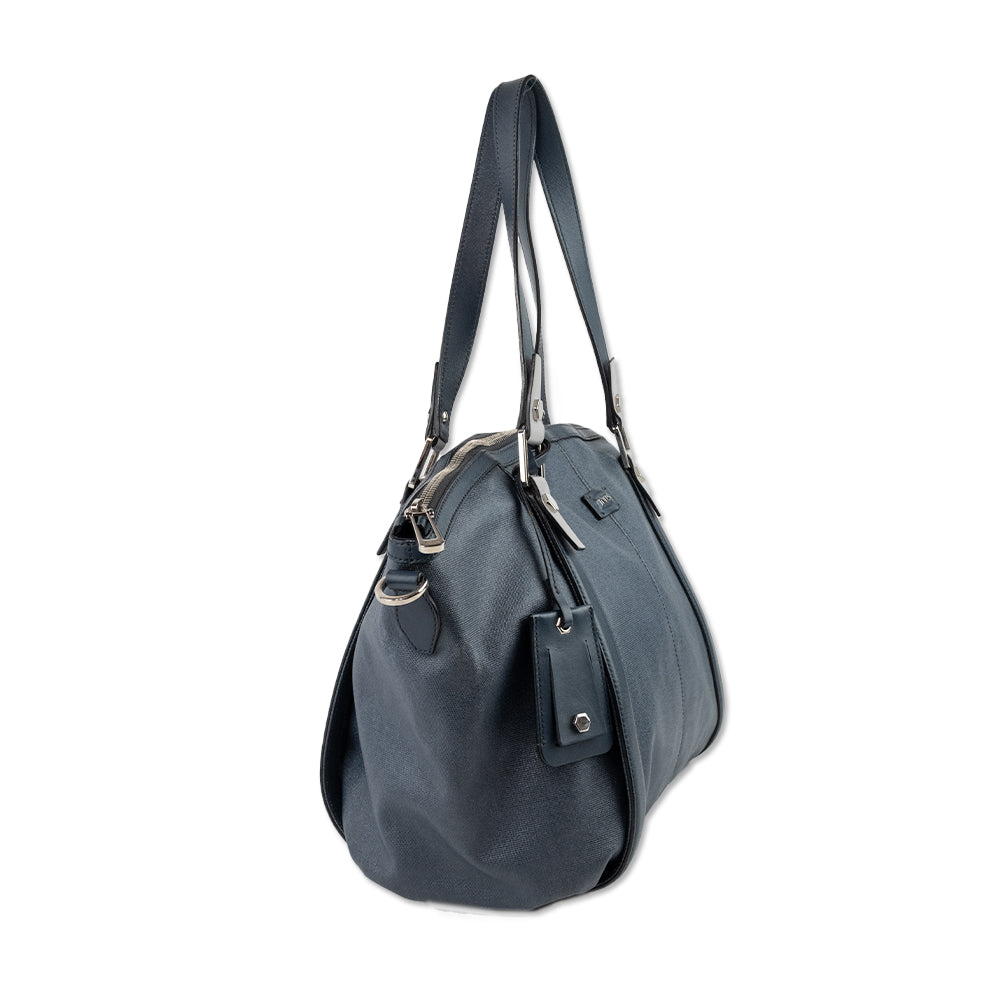 Tod's Blue Coated Canvas and Leather Shoulder Tote