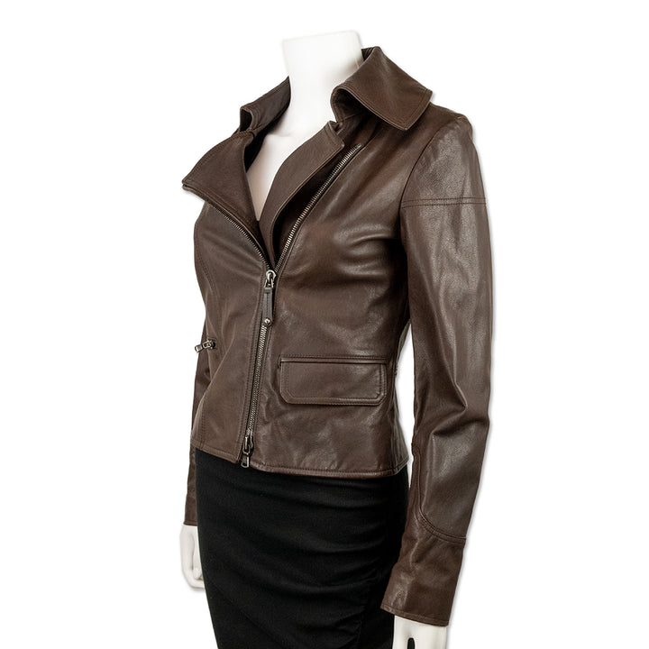 Tod's Brown Leather Moto Jacket