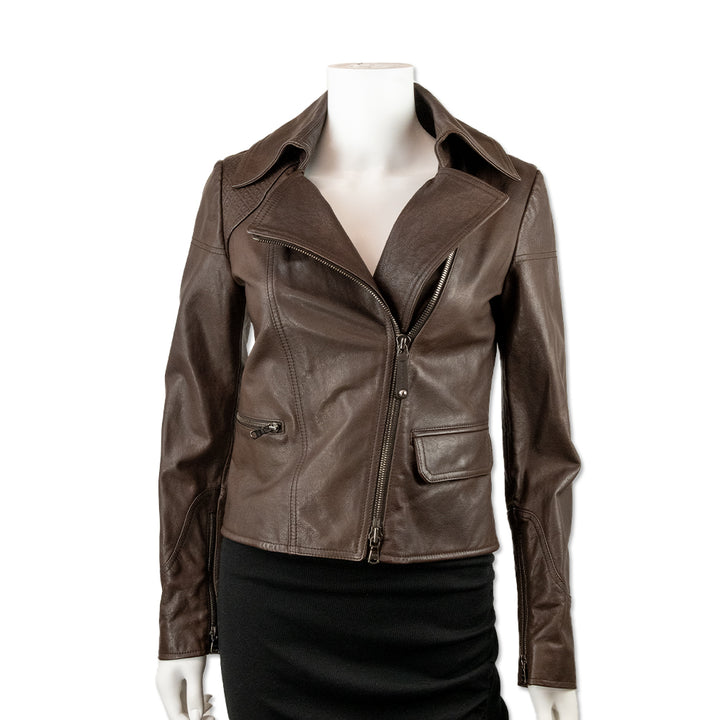 Tod's Brown Leather Moto Jacket