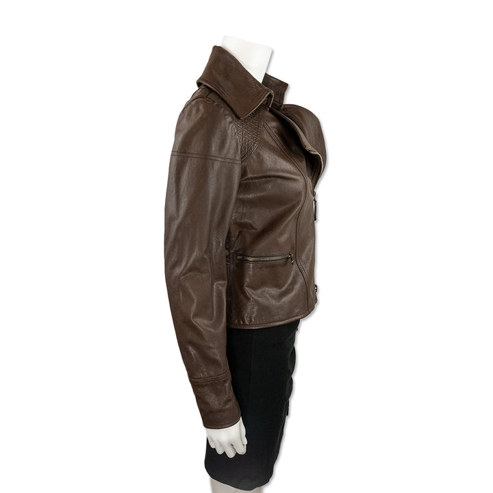 Tod's Brown Leather Moto Jacket