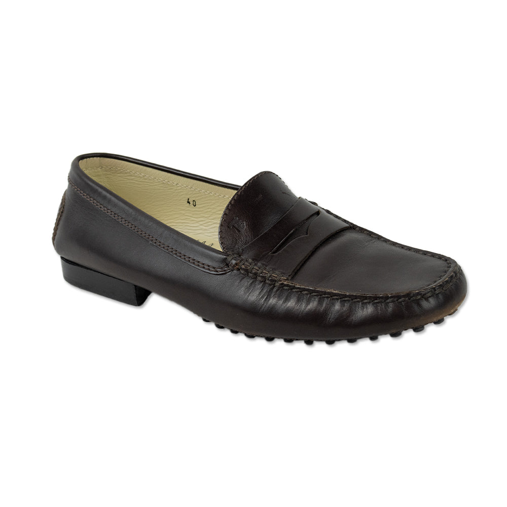 Tod's Brown Leather Round Toe Penny Loafers