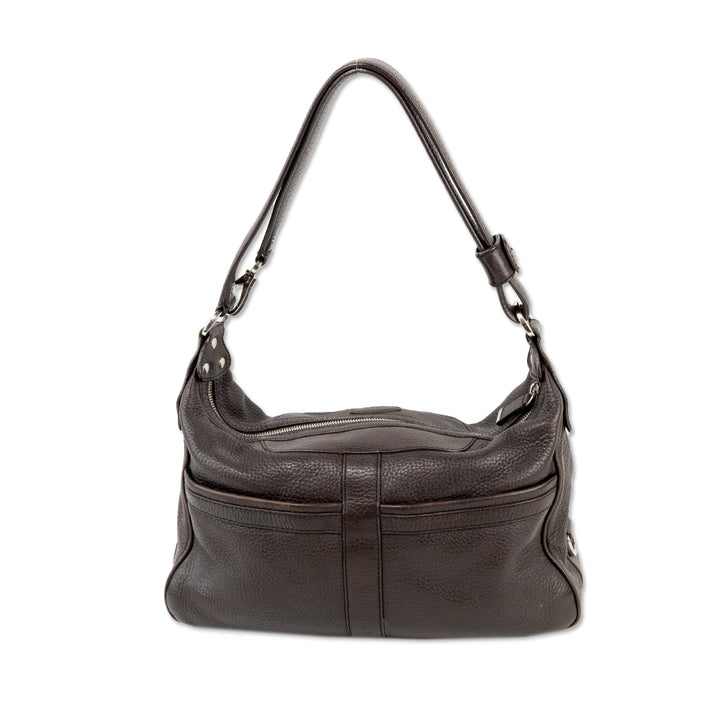 Tod's Brown Leather Shoulder Bag with Silver Hardware