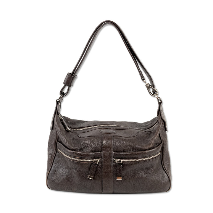 Tod's Brown Leather Shoulder Bag with Silver Hardware