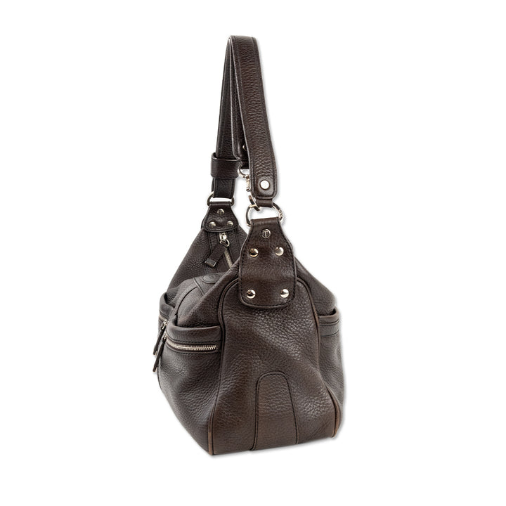 Tod's Brown Leather Shoulder Bag with Silver Hardware