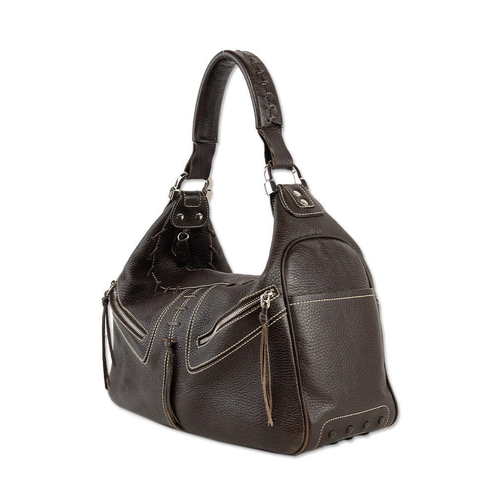 Tod's Brown Leather Stitch Accent Shoulder Bag