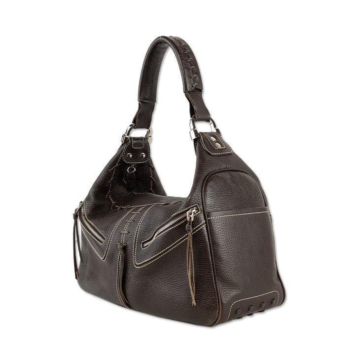 Tod's Brown Leather Stitch Accent Shoulder Bag