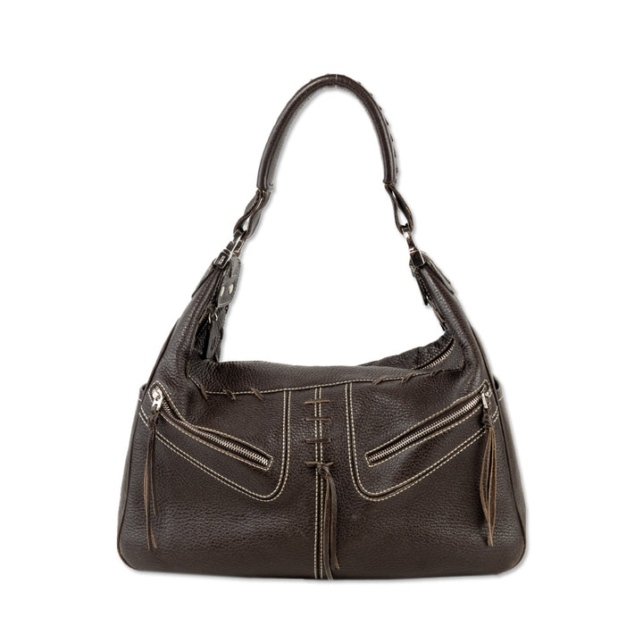 Tod's Brown Leather Stitch Accent Shoulder Bag