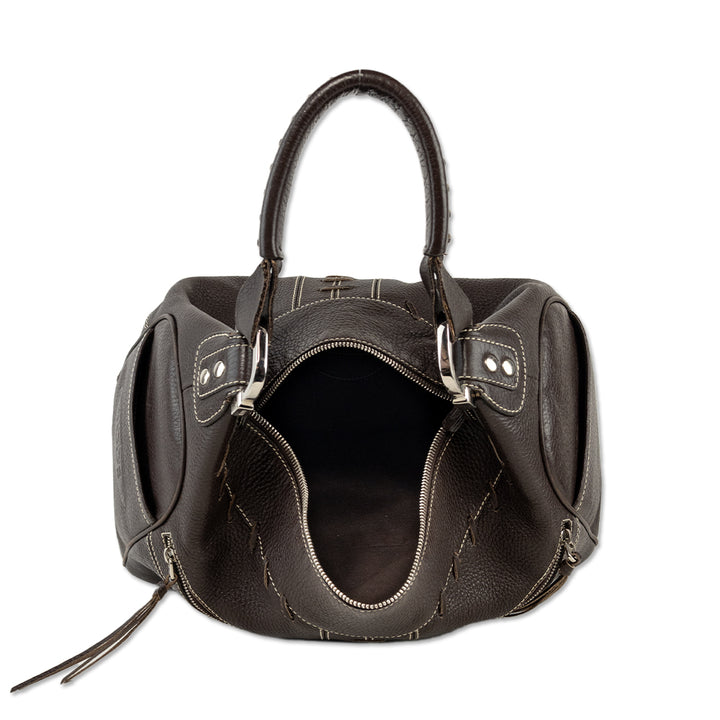 Tod's Brown Leather Stitch Accent Shoulder Bag