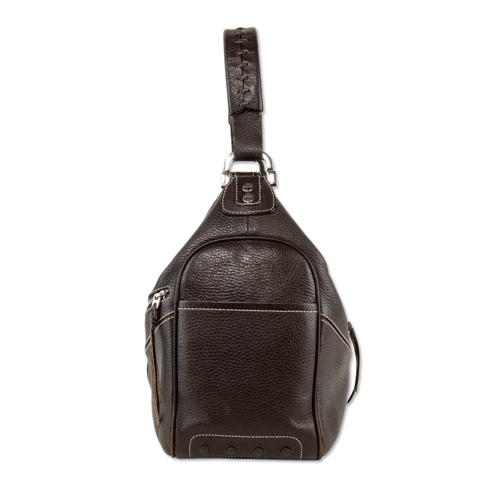 Tod's Brown Leather Stitch Accent Shoulder Bag