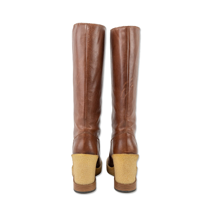 Tod's Brown Leather Wedge Below the Knee Boots