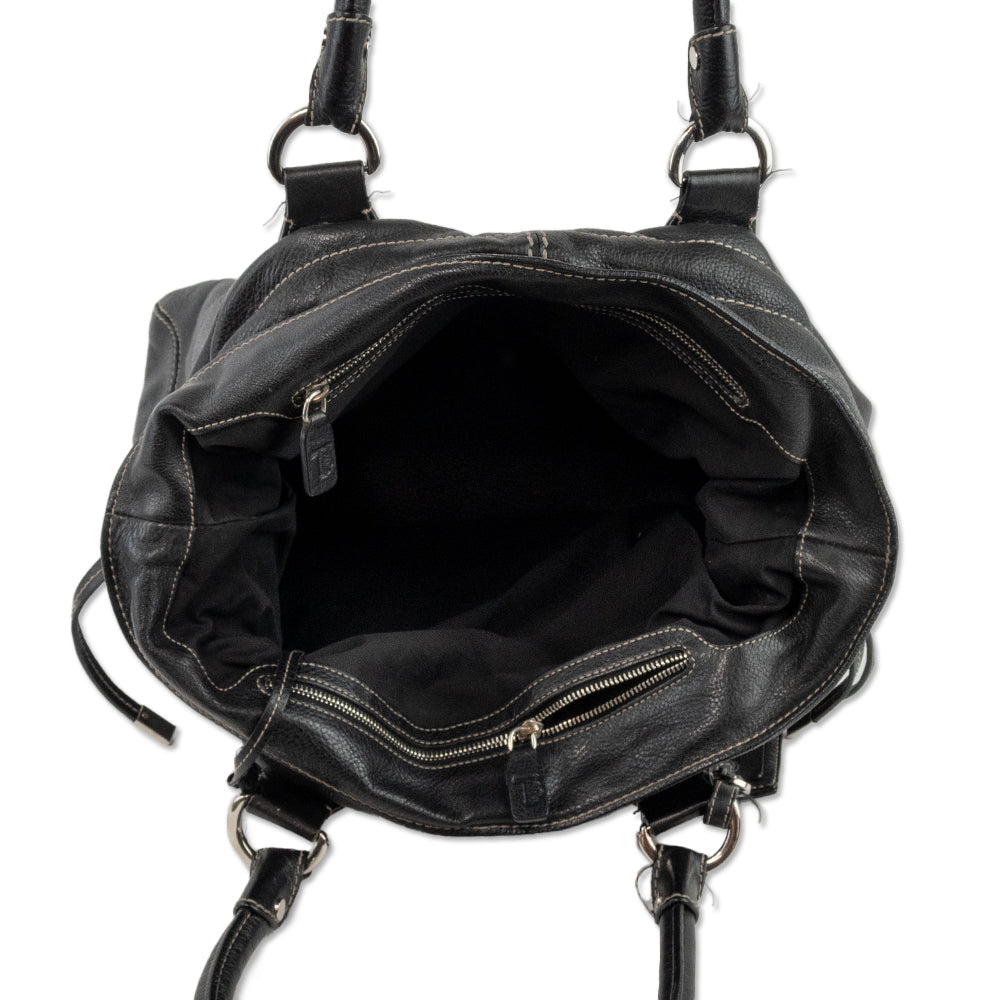 Tod's Drawstring Black Leather Handbag with Top Handle