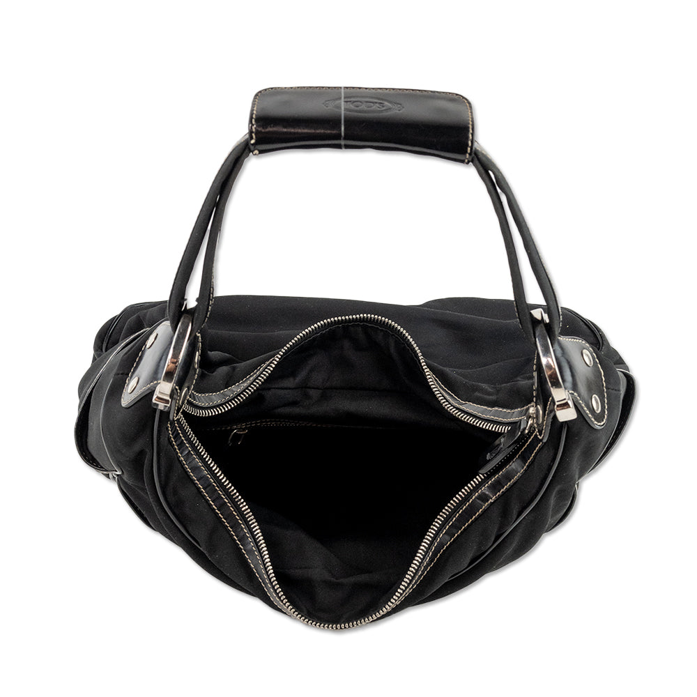 Tod's Nylon and Patent Leather Black Shoulder Bag