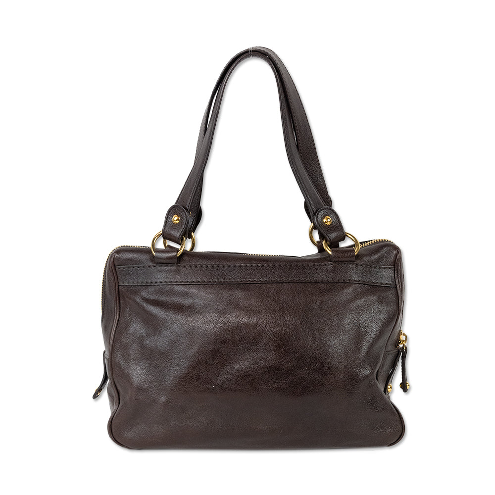 Tods Brown Leather Pocket Accent Bag with Gold Hardware