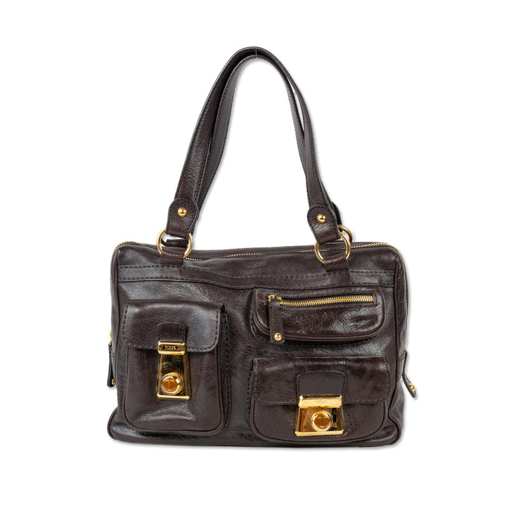 Tods Brown Leather Pocket Accent Bag with Gold Hardware