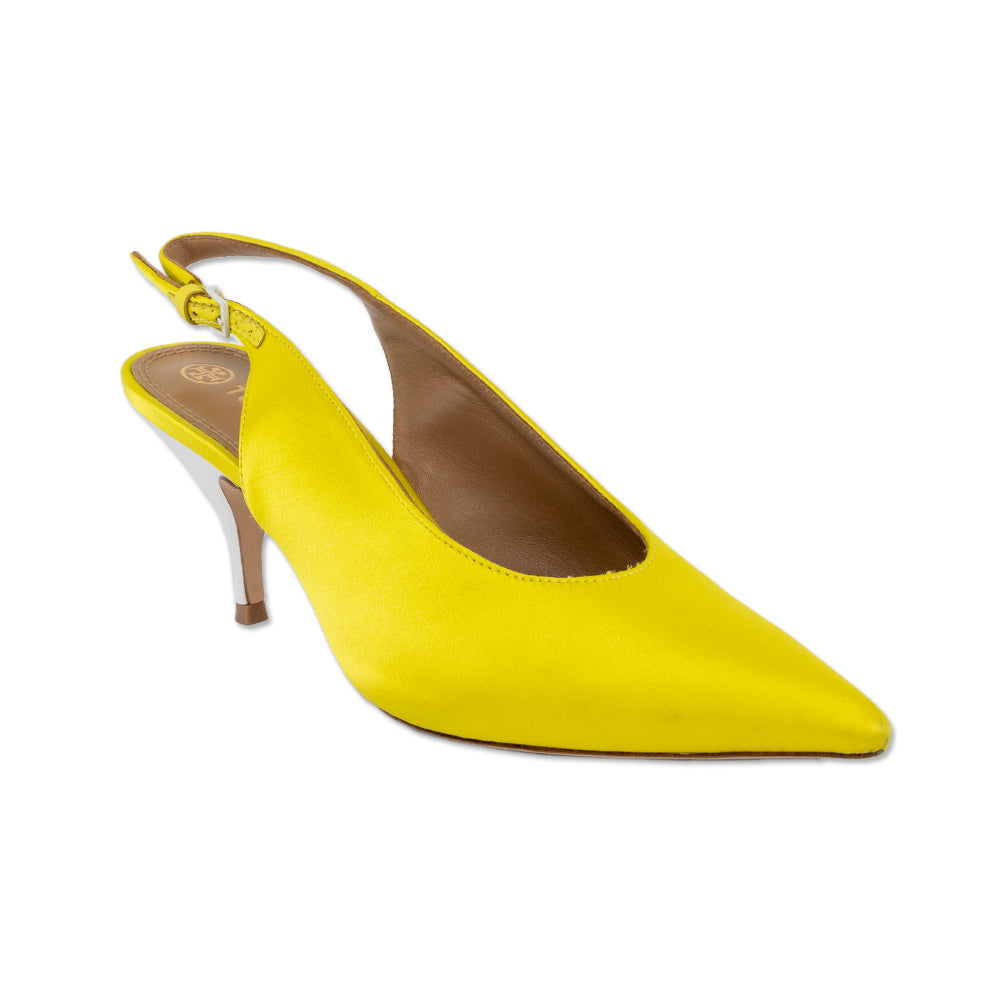 Tory Burch Acidic Yellow Satin Slingback Pump