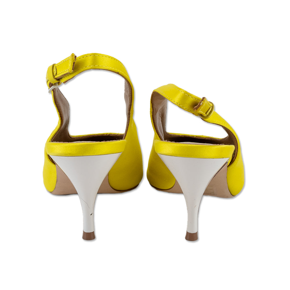 Tory Burch Acidic Yellow Satin Slingback Pump