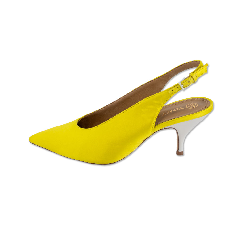 Tory Burch Acidic Yellow Satin Slingback Pump