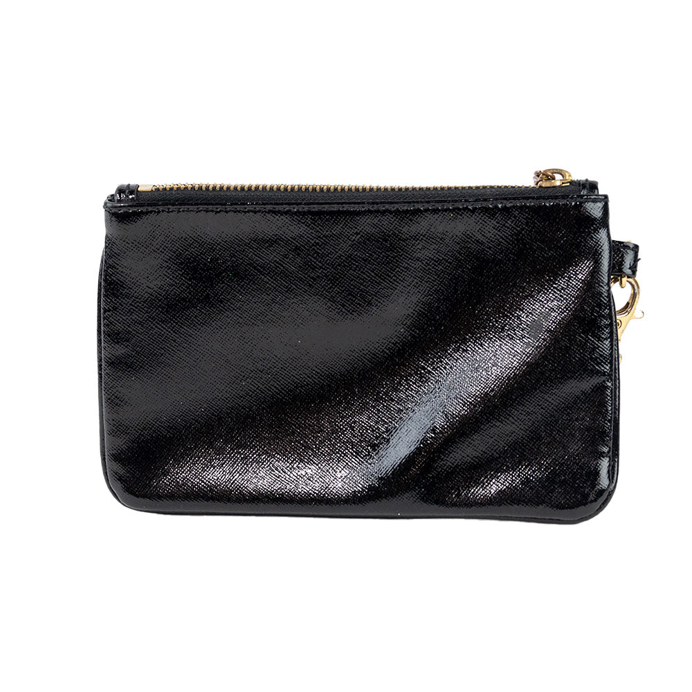 Tory Burch Black Patent Leather Pouch with Gold Hardware