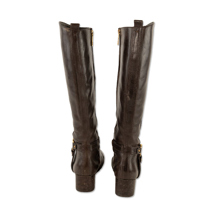 Tory Burch Donovan Brown Leather Riding Boots