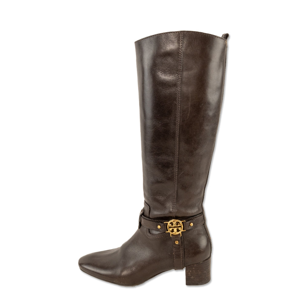 Tory Burch Donovan Brown Leather Riding Boots