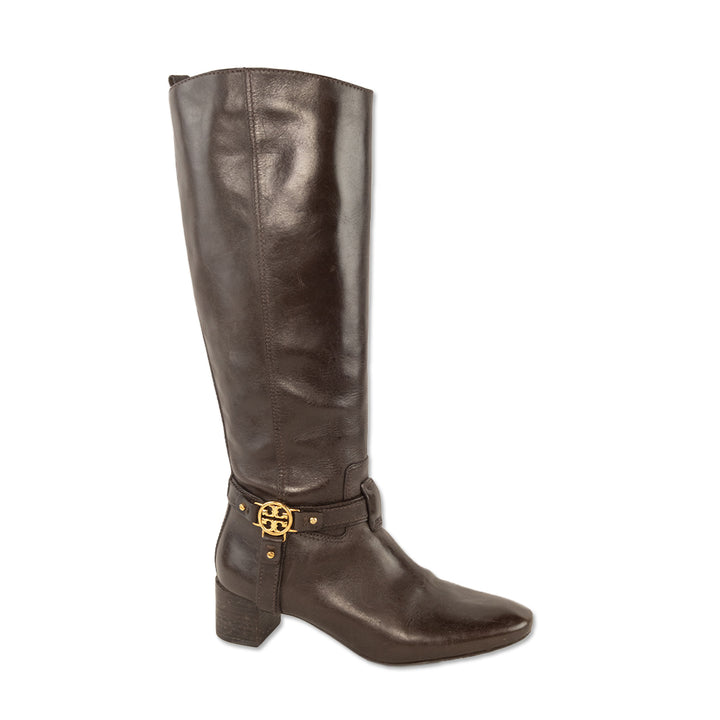 Tory Burch Donovan Brown Leather Riding Boots