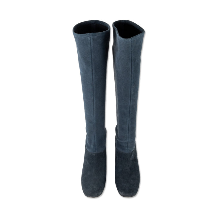 Tory Burch Square Toe Two Tone Blue Suede Calf Boots