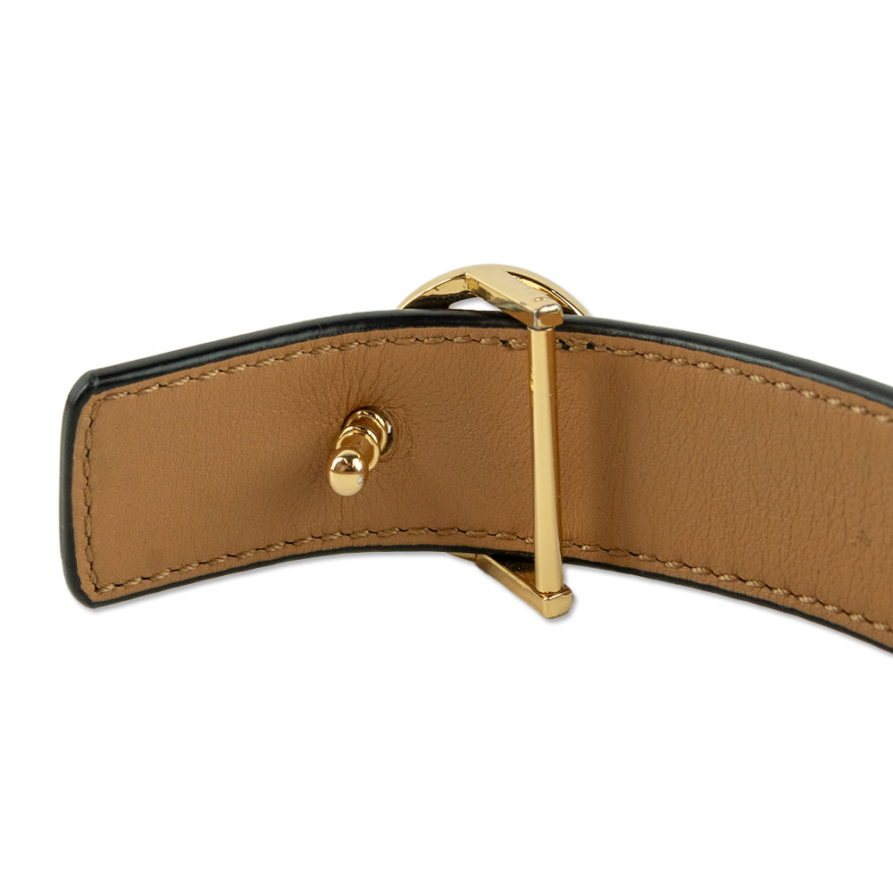 Tory Burch Thin Black Leather Logo Belt