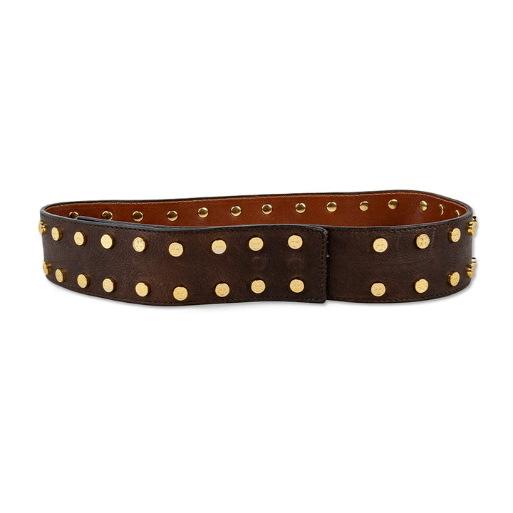 Tory Burch Wide Brown Leather Gold Double Stud Belt