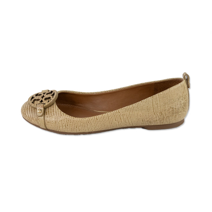 Tory Burch Yellow Embossed Leather Round Toe Flats