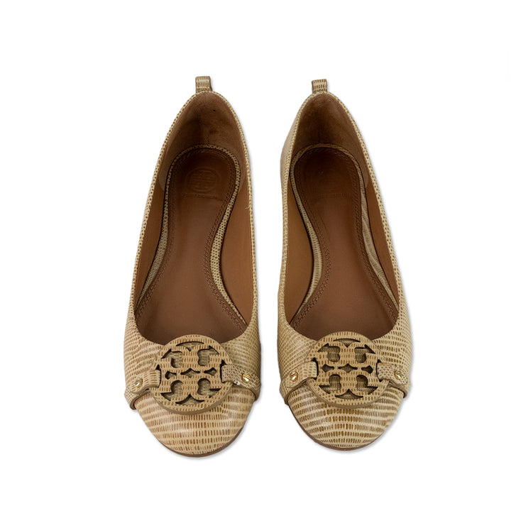 Tory Burch Yellow Embossed Leather Round Toe Flats