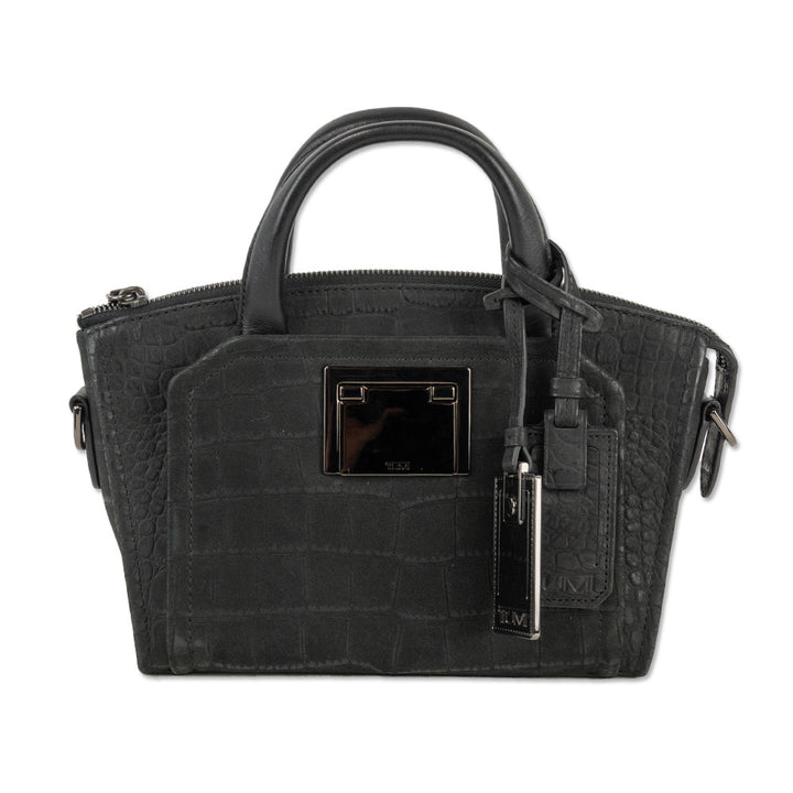 Tumi Black Croc Embossed Suede Mini Tote