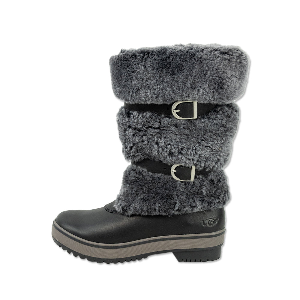 UGG Australia Lilyan Black Leather Shearling Mid Calf Boots