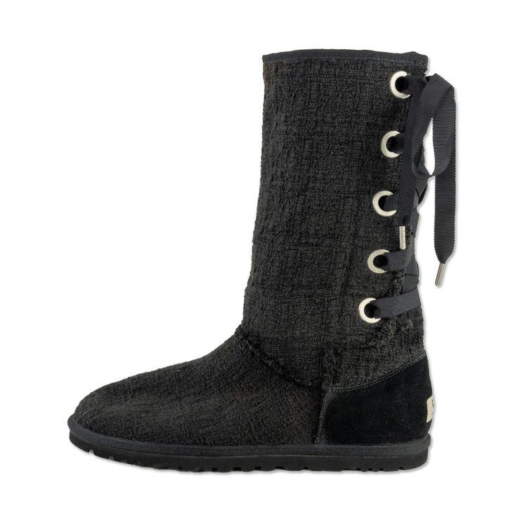 UGG Black Heirloom Ribbon Lace-Up Boots