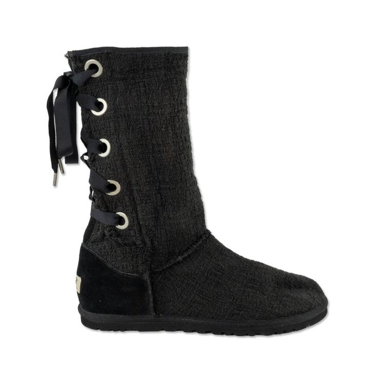 UGG Black Heirloom Ribbon Lace-Up Boots