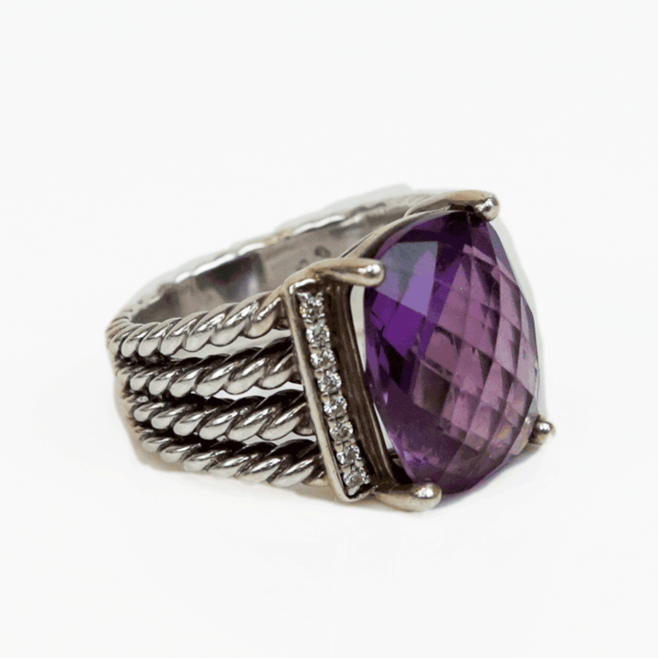 David Yurman Sterling Silver Wheaton Amethyst & Diamond Ring