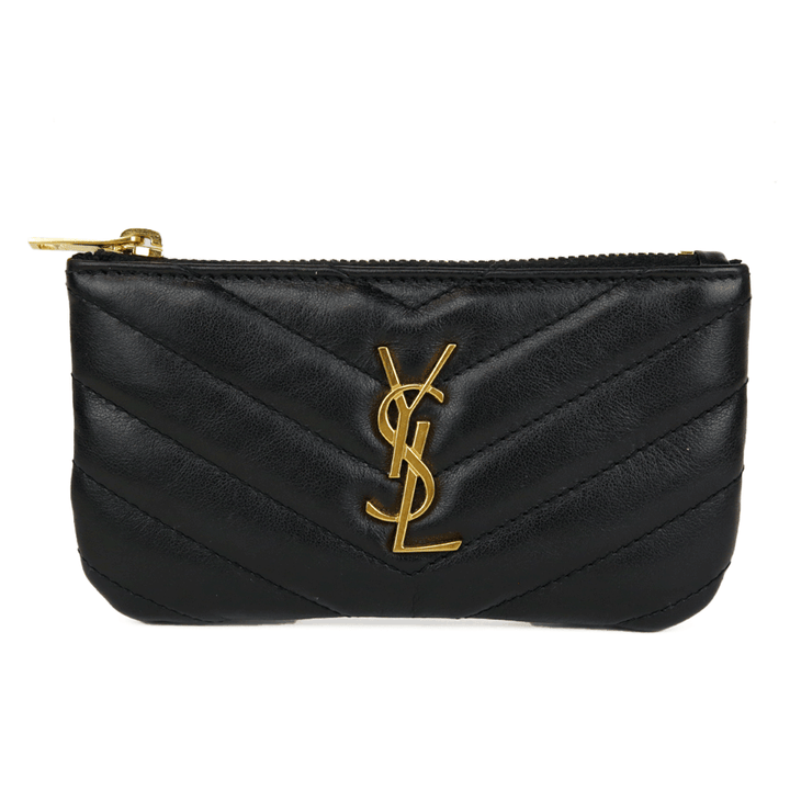 Saint Laurent Black Leather Cassandre Matelassé Key Pouch