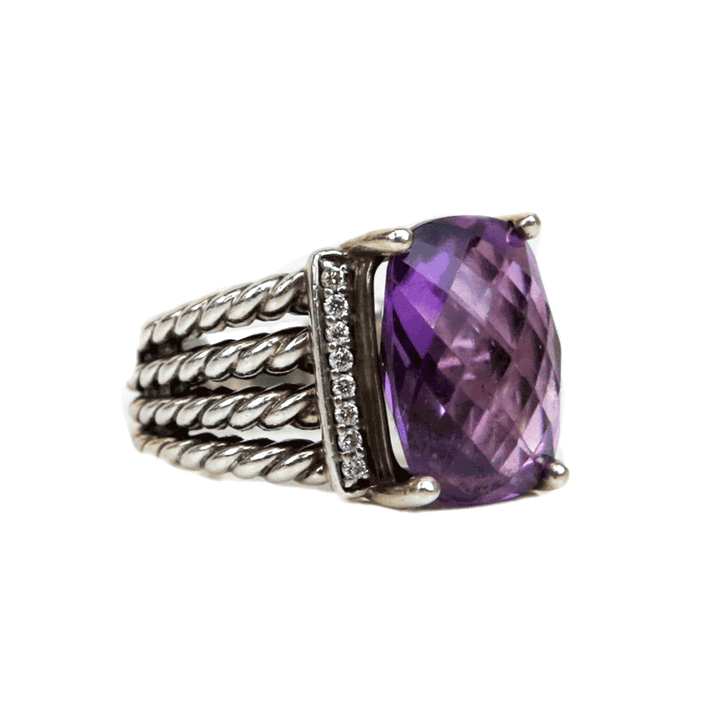 David Yurman Sterling Silver Wheaton Amethyst & Diamond Ring