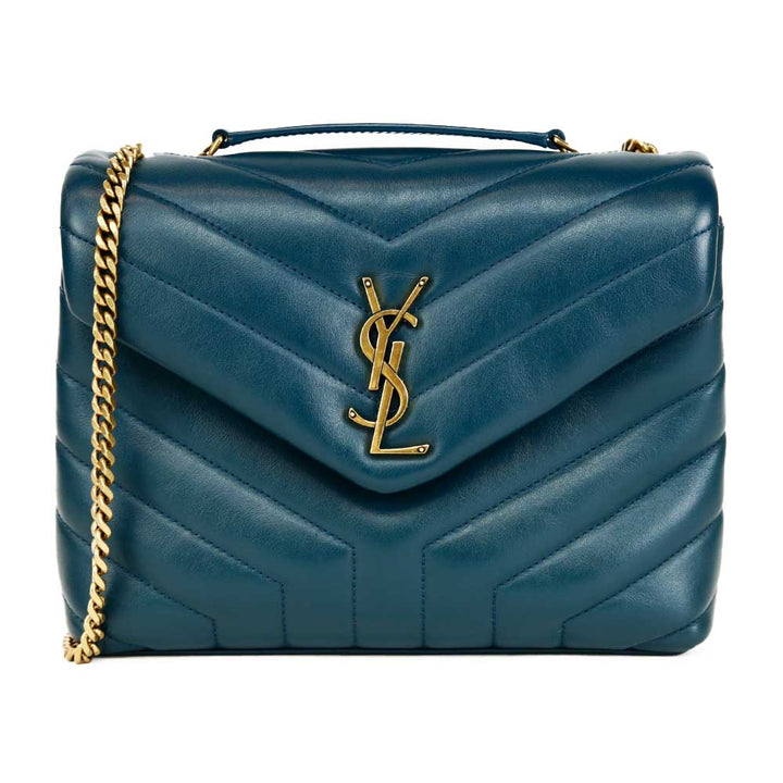 Saint Laurent Small Loulou Matelassé Teal Leather Shoulder Bag