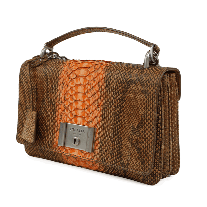 Prada Coral & Brown Python Leather Crossbody Bag