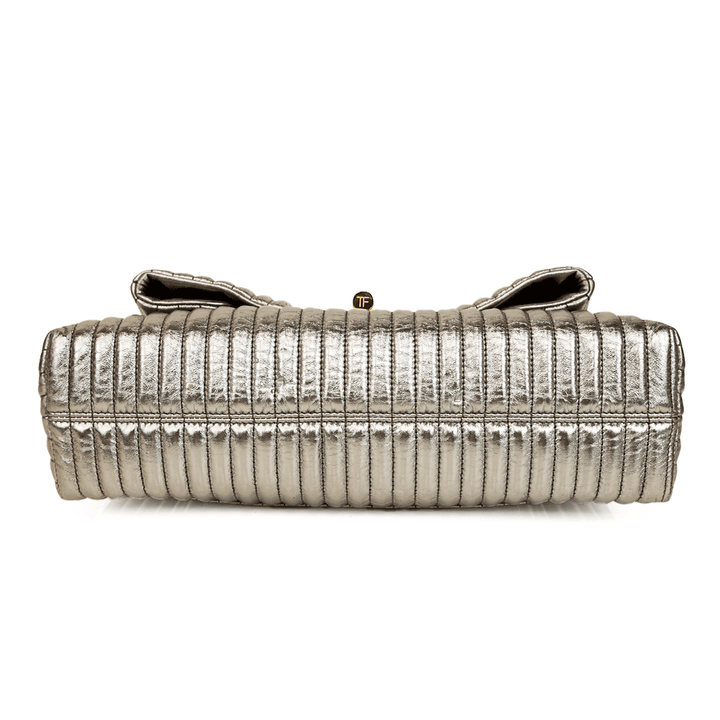 Tom Ford Silver Quilted Leather Turn-Lock Clutch Bag