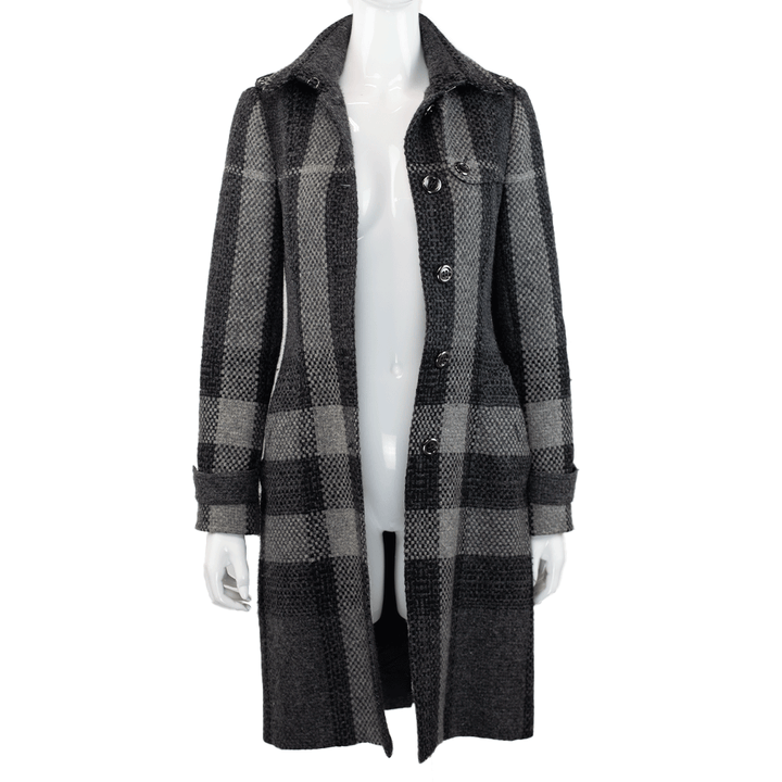 Burberry Gray Plaid Wool Coat